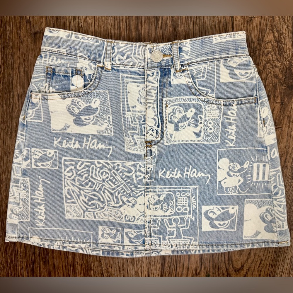 Disney Mickey Mouse x Keith Haring Blue Denim Skirt Size 6x-7